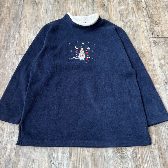 Vintage Christmas Sweater Ugly Fleece Cozy 90s Granny Core Blue Snowman Cute XL - Picture 1 of 5